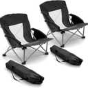HaSteeL Low Beach Chairs for Adults, Lightweight Camping Folding Chair with Carrying Bag, Portable for Outdoors Lawn Backyard Patio RV Trip Fishing Sport Tailgating, Support 300LBS, Black, 2 Pack