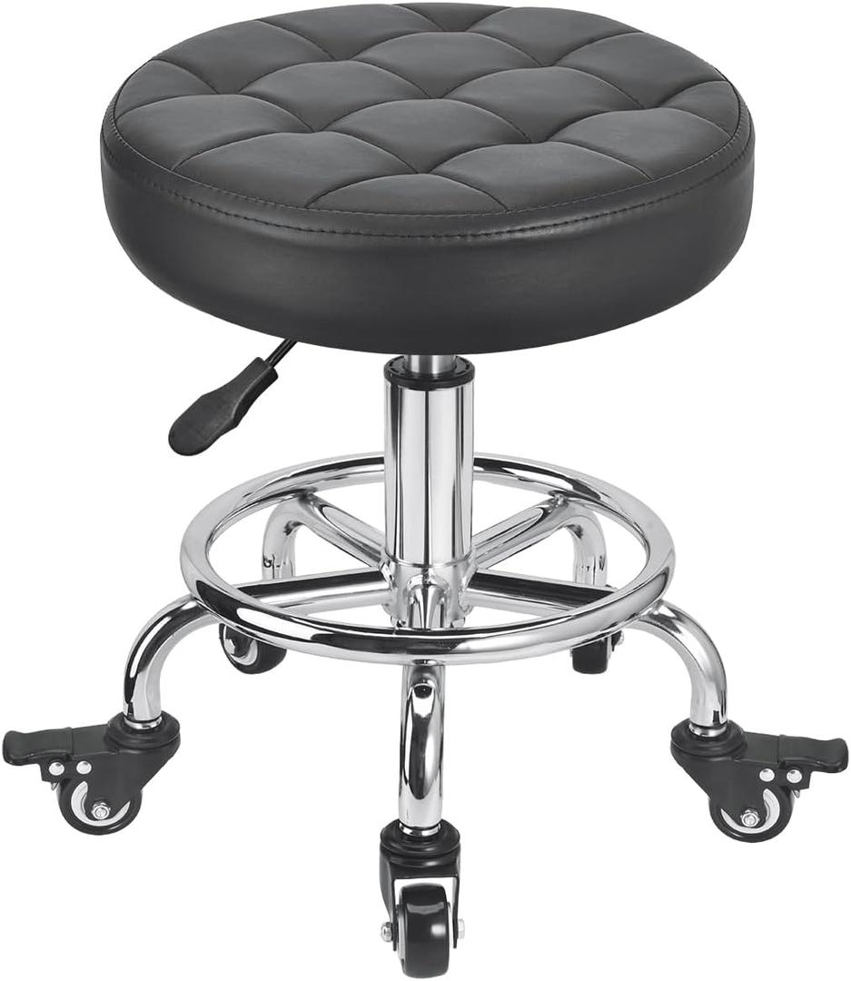 FLOLXNB Rolling Stool Low Roller Seat PU Leather, Rolling Chair Height Adjustable, Garage Stool with Wheels for Manicure Mechanic Home Office Garage Shop (Style 2)