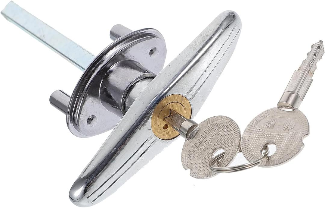 Garage Door T-Handle Replacement Lock, Shed Door Lock T Handle for Garage Door Locking with 2 Keys for Shed, Gate, Barn, Garage, Chicken Coop Door Lock and More (14X10CM, Silver)