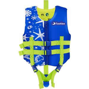 Tooklee Swim Vest for Kids & Toddler Kids Floaties Swim Training Jacket Buoyancy Aid for  Boys & Girls, Soft Neoprene Comfort Dual Strap Vest for Pool & Beach, Blue, L
