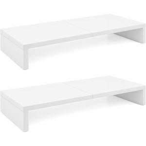 TEAMIX 2 Pack White Monitor Stand Riser - 20 inch, Wooden Desktop Stand for PC/TV/Laptop/Printer, Monitor Riser with Storage, Computer Stand with Keyboard Organizer