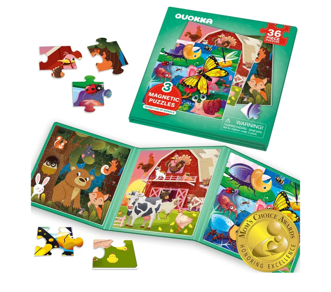 QUOKKA Magnetic Puzzles for Kids Ages 4-6 - 36 Pieces Sudoku Toddler Puzzles Ages 2-4 - Travel Games for Kids Ages 3-5 - Animal Farm Bugs Toddler Travel Toys - Car Airplane Road Trip Games