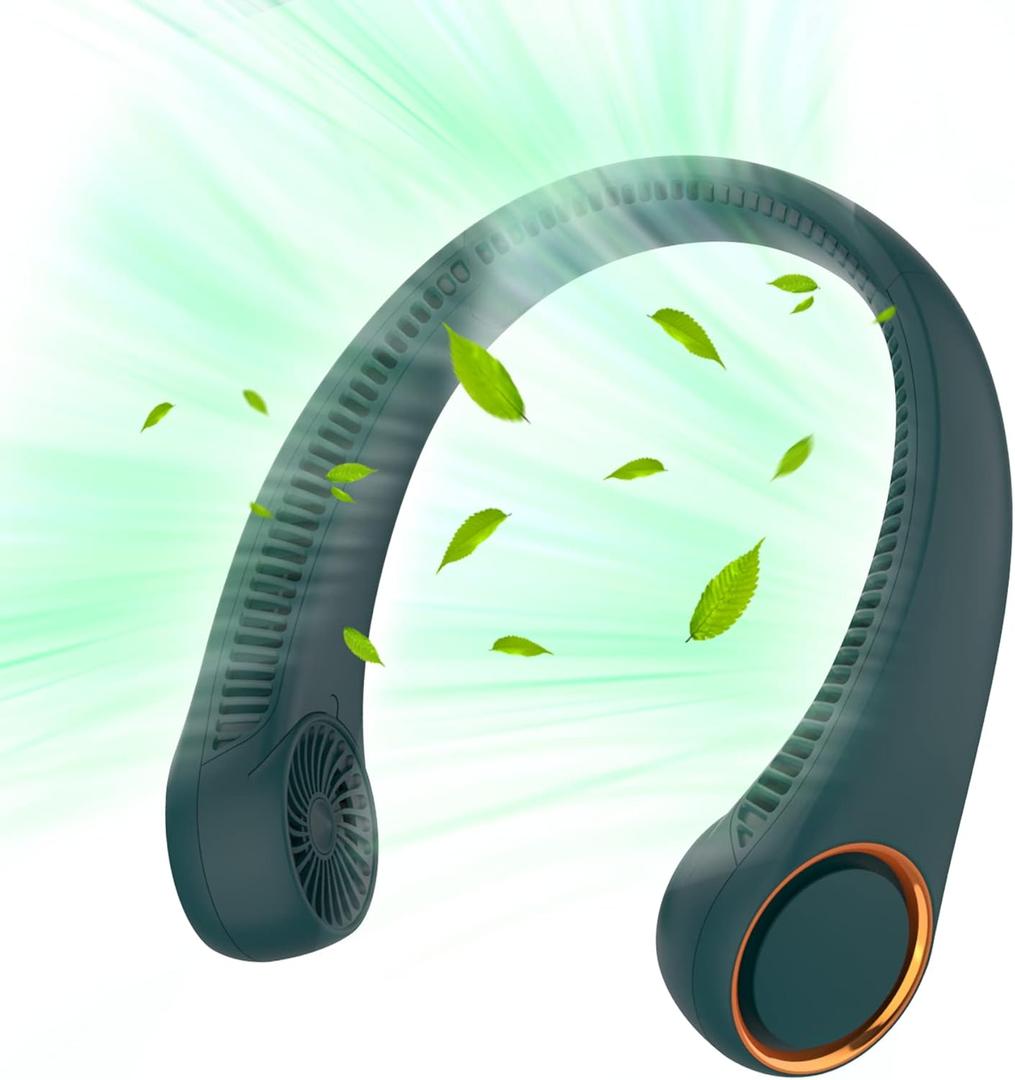 Portable Neck Fan, Hands Free Bladeless Fan, 360 Cooling Personal Fan,Wearable Quiet Fan for Outdoor Indoor, Gifts for Men Women, 4000mAh Battery Operated, USB Rechargeable, 3-Speeds (Dark Green)