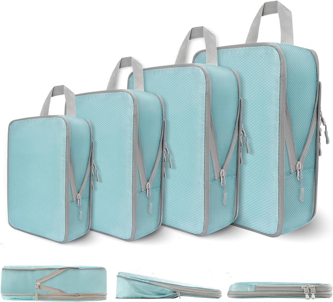 Compression Packing Cubes for Travel, 4 Set Expandable Packing Organizers, Lightweight Luggage Organizer Bags, Travel Essentials for Carry on, Handy Helper for Organizing Clothes, Blue
