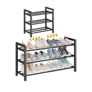 3-Tier Expandable Shoe Rack – Adjustable Heavy-Duty Metal Shoe Organizer Shelf for Closet, Entryway, Mudroom & Garage – Durable Freestanding Storage, Black