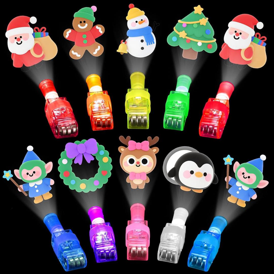Budbof Christmas Party Favors, 40Pcs Finger Lights Toys for Kids Glow in The Dark Xmas Themed Goodie Bag Fillers Bulk Classroom Prizes Party Supplies