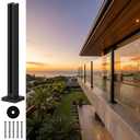 304 Stainless Steel Black Glass Railing Post, Internal Slot Balustrade System for 10-12mm Glass, Complete Post Kit with Base Plate, Easy Installation for Balcony, Stairs, Deck, Patio, Pool (31IN)