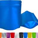 100 Pack Premium Smell Proof Mylar Bags, Resealable Food Storage Bags with Double-sided Matte Printing, 5" x 4" Aluminum Foil Stand-up Packaging Bags. (Blue)
