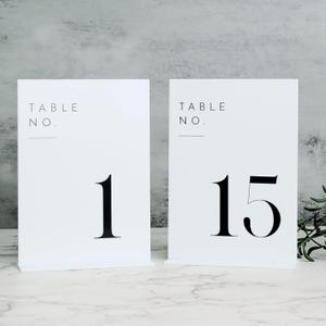 JINMURY White Wedding Table Numbers 1-15 with Stands, 5"x7" White Acrylic Table Numbers, Perfect for Wedding Reception, Party, Anniversary, Event (White Sign Black Font)