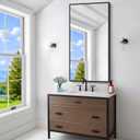 BONEWEI Bathroom Mirror,24x48 inch Wall Mirror for Bathroom Wall Mounted Black Rectangle Square Corner Mirrors, Black Bathroom Mirror for Living Room, Farmhouse, Bedroom Entryway, Horizontal/Vertical