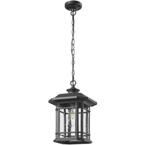 ALLGOT Large Outdoor Pendant Light, Black Outdoor Chandelier Lantern, Anti-Rust Exterior Hanging Lighting Fixture, Porch Lights Hallway Ceiling with Seed Glass for House (Black, 13.36 Inch Height)