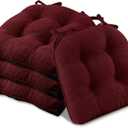 Basic Beyond Chair Cushions for Dining Chairs 4 Pack, Chair Cushion with Ties and Non Slip Backing, 15.5 x 15.5 inches Tufted Chair Pads for Dining Chairs(Dark Red)