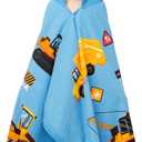 Gealaek Hooded Towel for Toddlers 5-12 Years Boys Girls Kids Bath Pool Beach Towel Wrap Extra Large Soft Absorbent Beach Poncho(Construction site XL)