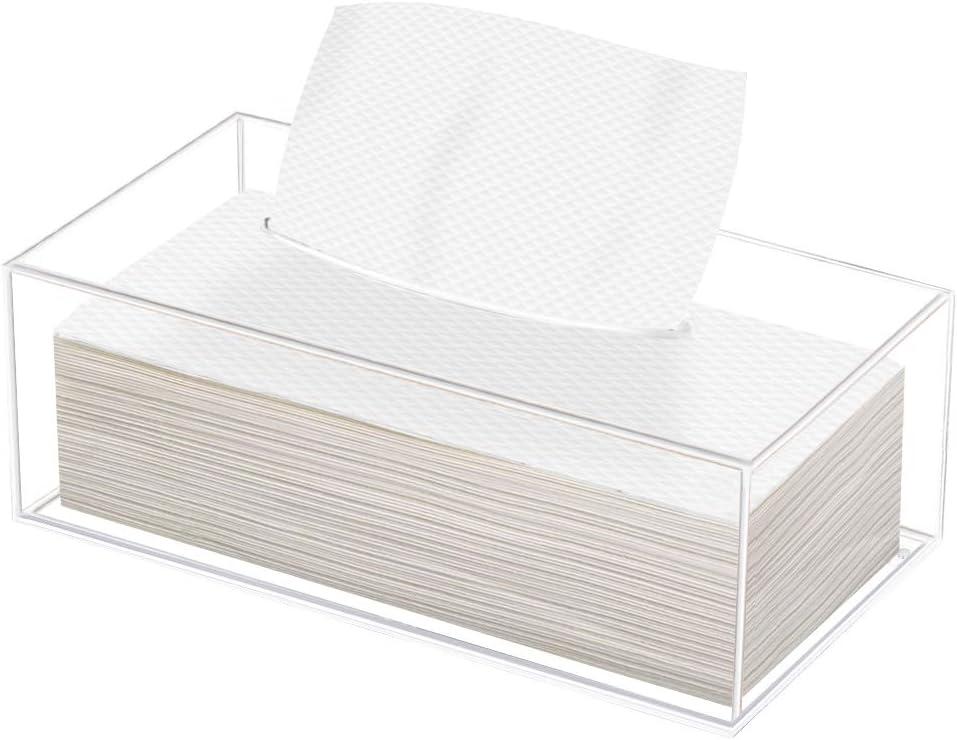 Clear Acrylic Tissue Box Holder, Rectangle Dispenser Tissue Box Cover for Bathroom, Bedroom Dresser, Countertop, Desk