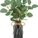 Artificial Eucalyptus Stems in Black Vase with Faux Water, 15" Fake Eucalyptus Leaves for Centerpiece Table Bathroom Shelves Kitchen Farmhouse Wedding Home Greenery Decor, Grey Green (Black Grey Green)