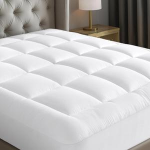 Cloud-Like Queen Mattress Topper - 100% Cotton Top Mattress Pad for Back Pain Relief - Breathable & Naturally Cooling for Hot Sleepers, White Cloud-Like Queen Mattress Topper - 100% Cotton Top Mattress Pad for Back Pain Relief - Breathable & Naturally Cooling for Hot Sleepers, White
