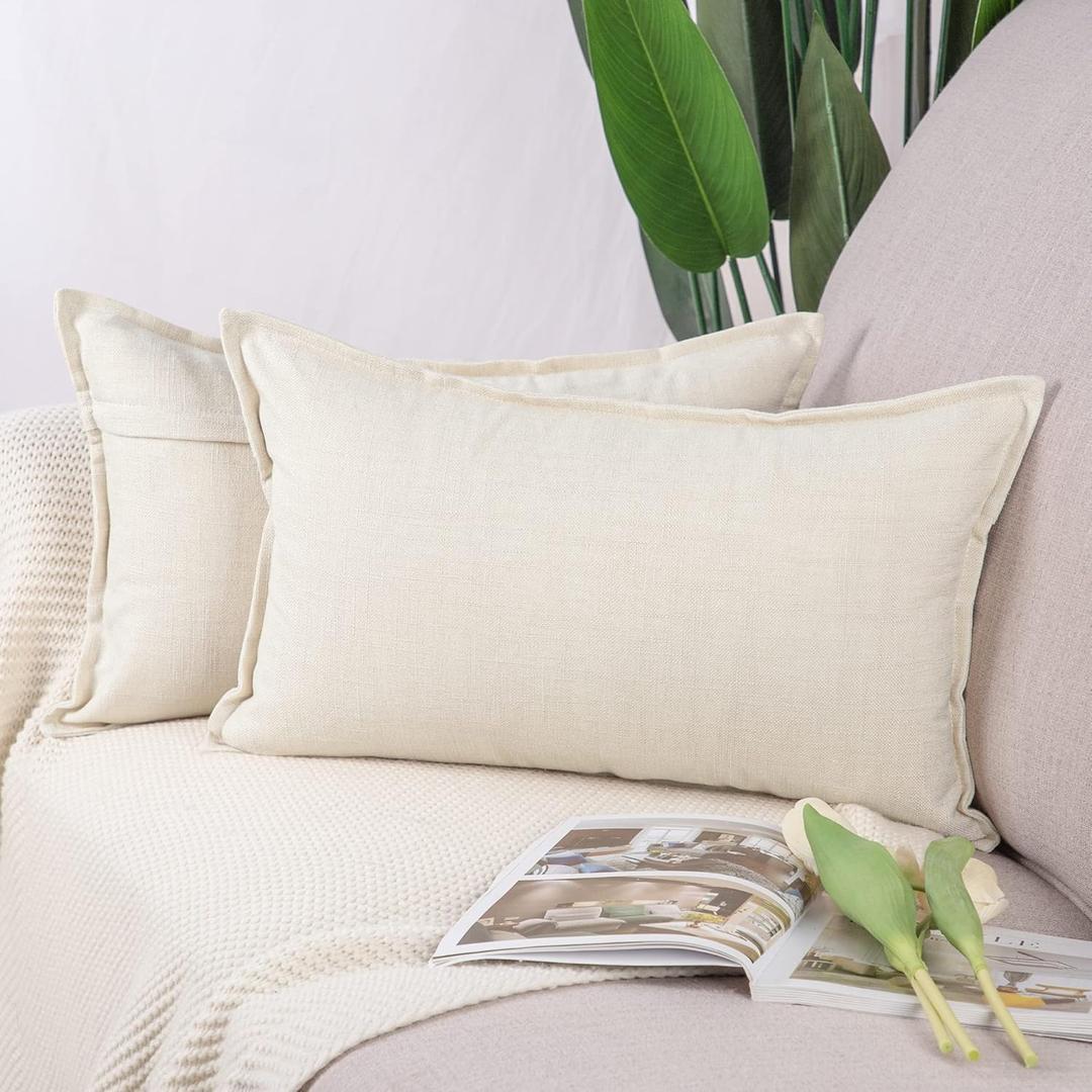 MADIZZ Set of 2 Linen Throw Pillow Covers 12x20 Inch White Soft Decorative Cushion Cover for Sofa Bedroom Pillow Shell MADIZZ Set of 2 Linen Throw Pillow Covers 12x20 Inch White Soft Decorative Cushion Cover for Sofa Bedroom Pillow Shell