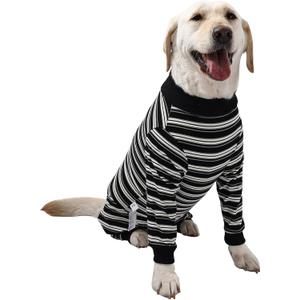 Dog Recovery Suit, Pet Surgery Suits for Female Male, Striped Recovery Shirt Dog Abdominal Wounds Bandages, E-Collar & Cone Alternative, Neuter Stop Licking Onesie Body Suits (Black), L