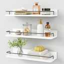 Forbena White Floating Shelves Bathroom Shelves Over Toilet Set of 3, Bathroom Organizers and Storage Shelves Wall Mounted, Modern Wood Corner Wall Shelf for Bedroom Closet -White and Dark Grey