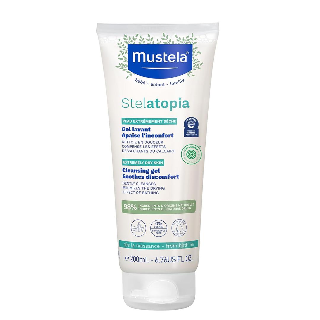 Mustela Stelatopia Eczema-Prone Skin Cleansing Gel - Baby Face & Body Wash with Natural Avocado & Sunflower Oil - Fragrance-Free & Tear Free - Various Sizes (6.8 Fl Oz (Pack of 1))
