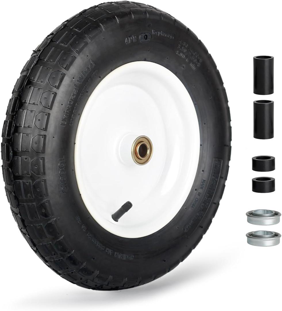 GICOOL Wheelbarrow Rubber Tire, 14-inch Pneumatic Wheel, 3"-6" Centered Hub, 5/8" & 3/4" Ball Bearings, Replacement 4.80/4.00-8, 3.50/2.50-8, 4.00-6, 4.00-8 Wheelbarrow Wheels