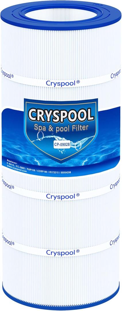 Cryspool 09028 Filter Compatible with CC100, Clean & Clear CCRP100, R173215, Predator-100, Posi-Clear PXCRP 100, PAP100, C-9410,FC-0686, 100 Sq. Ft Pool Filter Cartridge, Pack of 1 