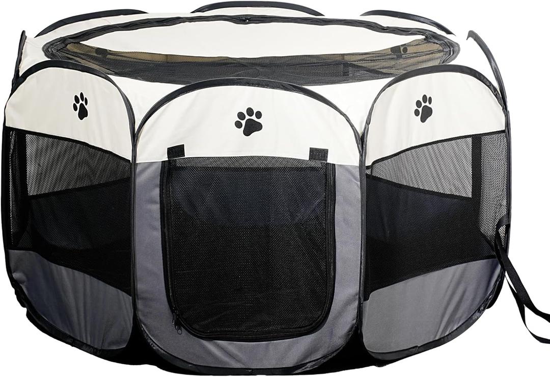 Portable Pet Playpen, Dog Playpen Foldable Pet Exercise Pen Tents Cat House Playground for Puppy Kitten Indoor Outdoor Travel Camping Use (Large (44.8"X44.8"X22.8"), Gray)