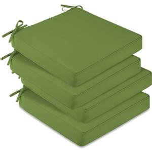 downluxe Waterproof Outdoor Chair Cushions Set of 4, 19" x 19" x 3" Patio Chair Cushion with Non-Slip Ties & Handle, Square Outdoor Cushion for Patio Furniture with Removable Cover, Grass Green