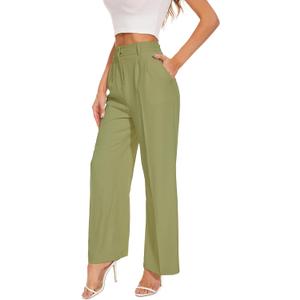 FUNYYZO Wide Leg Pants Women's High Elastic Waisted in The Back Business Work Trousers Long Straight Suit Pants (Green, S)