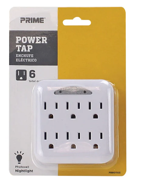 6-Outlet Power Tap w/Photocell Nightlight,  2Pack