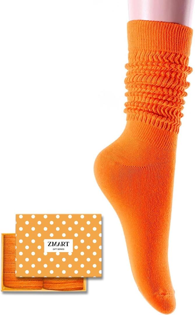 Zmart Slouch Socks Women Knee High Tube Orange Socks, Soft Scrunch Socks 80s 90s Socks Size 5-10