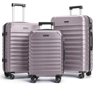 LIGHT FLIGHT Luggage Sets, 3 Piece Durable Suitcase Set with Spinner Wheels, 3 Pcs Hardside Lightweight luggage with TSA Lock, Large Checked Travel Suitcases, 20/24/28 Inch, Rose Purple