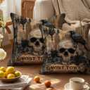 2Pcs,Vintage Halloween Floral Throw Pillow Covers Retro Skull and Crow Ghost Town Gothic Vintage Black Double-Sided Print Cushion Covers for Couch Sofa Haunted House Party Decor Pillowcase (18X18Inch, Wl-dp-vh-crow)