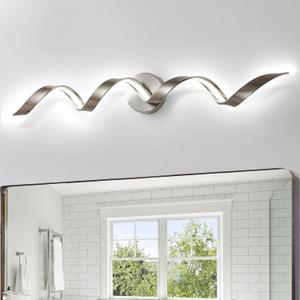 Dimmable Modern LED Bathroom Vanity Light 32 inch, 20W Spiral Design Bathroom Light Fixtures Over Mirror, Wall Light Fixtures for Bedroom Living Room, 6000K White Light (31.5 inch, Brushed Nickel)