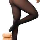 Womens Fleece-Lined Tights - Ultra-Warm Fake Sheer Look Pantyhose Thick Leggings for Winter (X-Large-XX-Large Petite, Brown - 1 Pair)