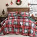 FROZZUR Christmas Quilt Set King Size - Red Plaid Lightweight Winter Quilted Bedspread - Soft Patchwork Christmas Bedding for Gift, Cozy Holiday Bedroom Dcor
