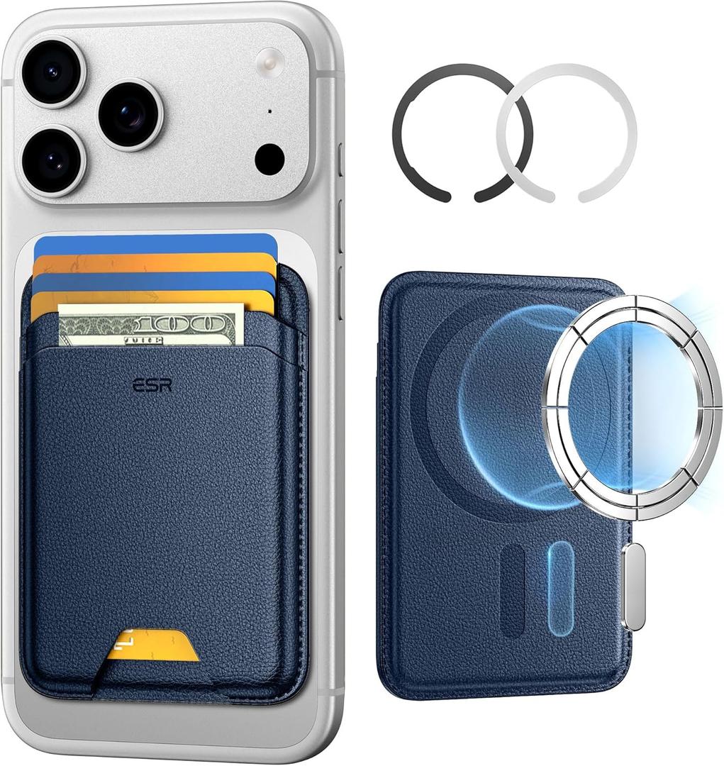 ESR for MagSafe Wallet, 5 Card Holder with RFID Blocking, MagSafe Sticker Included, Slim Magnetic Wallet for iPhone 17e/17/16/15/14/13/12 Series and Selected Samsung Devices, Not for 13/12 Mini, Blue