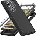 YKHJKLEC for Samsung Galaxy S24 Ultra Case, Military Grade 3 in 1 Heavy Duty Shockproof/Drop Proof/Dust Proof Case with 2Pcs Tempered Glass Screen Protector & Camera Lens Protector (Black/Black)