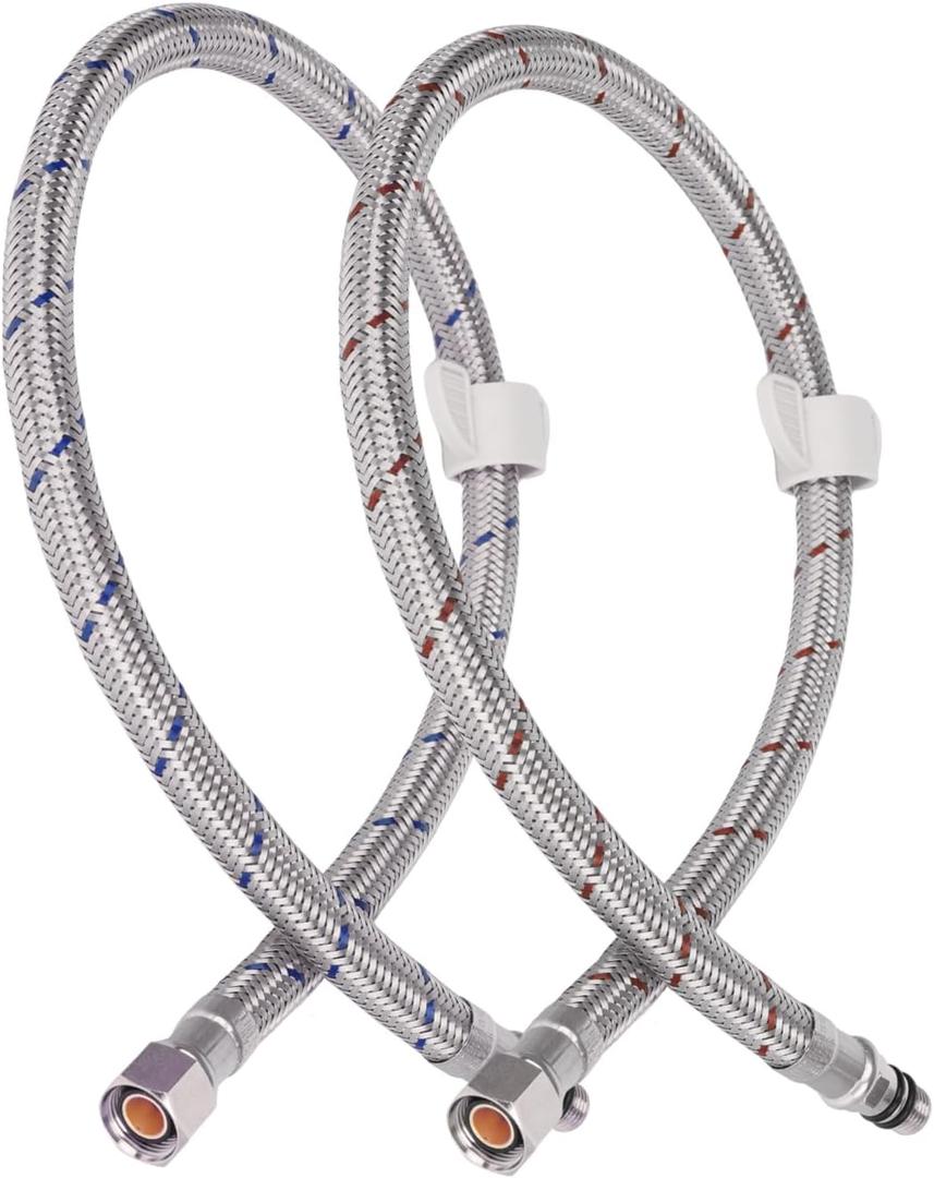 24 inch Faucet Supply Line, Braided 3/8" Female Compression Thread  M10 Male Connector Water Line, Stainless Kitchen Sink Hose, Bathroom Faucet hose, Red & Blue (1 Pair)