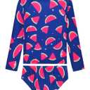 Tziharora Girls Bathing Suit ,2 Piece Blue Watermelon Long Sleeve Rash Guard Sets Swimwear for Beach 3-4T