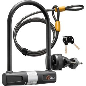Bike U Lock with Cable - Via Velo Heavy Duty Bicycle U-Lock,14mm Shackle and 10mm x1.8m Cable with Mounting Bracket for Road, Mountain, Electric & Folding Bike