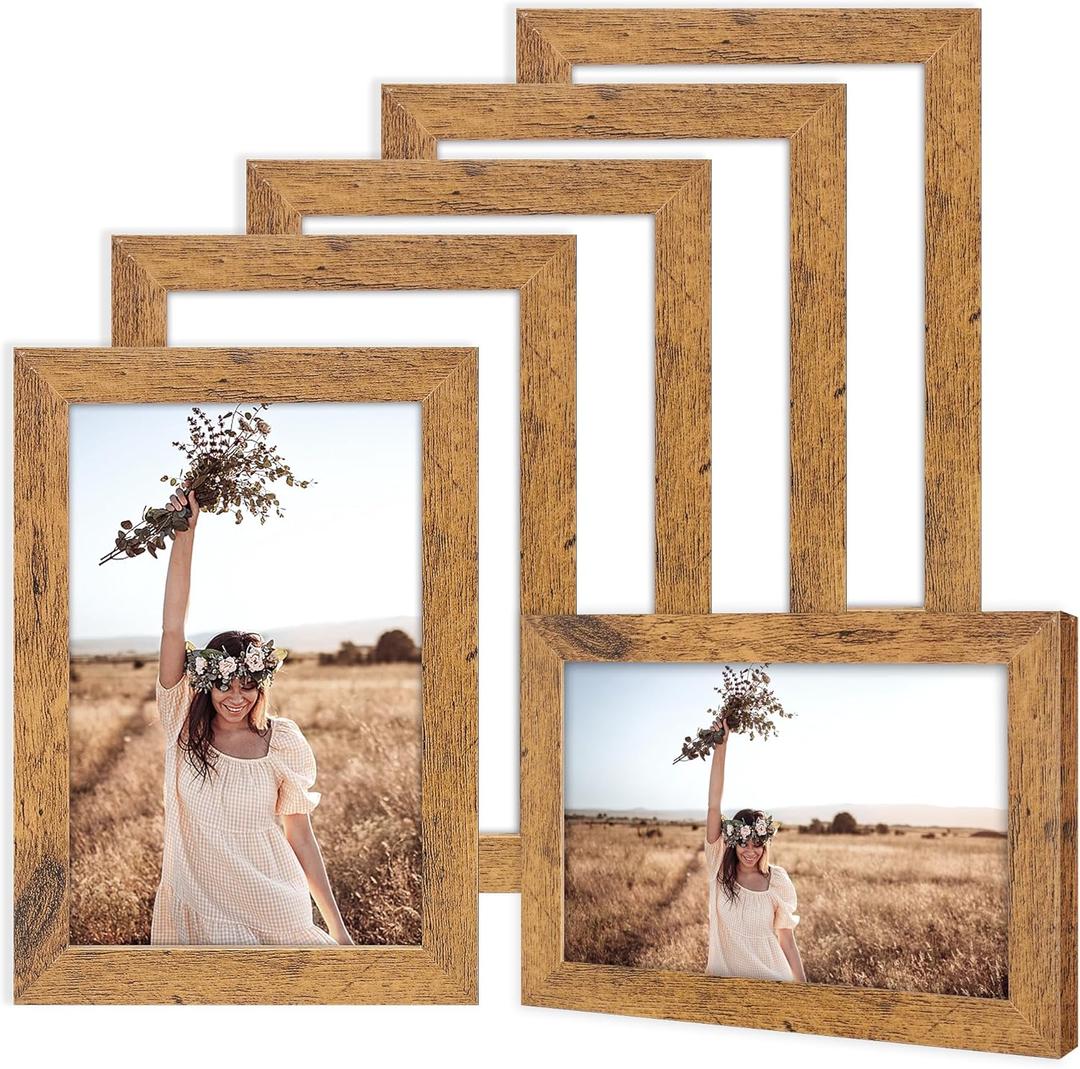 TWING 4 x 6 Picture Frames Set of 6, Rustic Photo Frames Collage for Wall Decor Mounting or Table Display,Home Decorative Collage Picture Photo Frame Wood Brown,Walnut