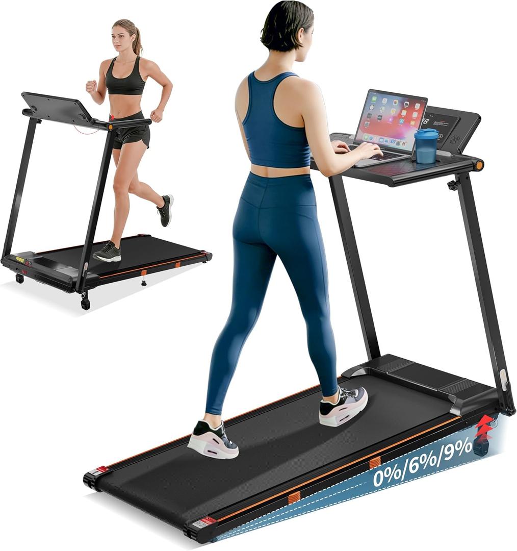 Walking Pad Treadmill with Incline, 3 in 1 Under Desk Portable Folding Treadmill for Home/Office,3.0HP Small Walking Pad with Removable Desk Workstation & Handle 300 Lbs Capacity, 0.6-8.0MPH