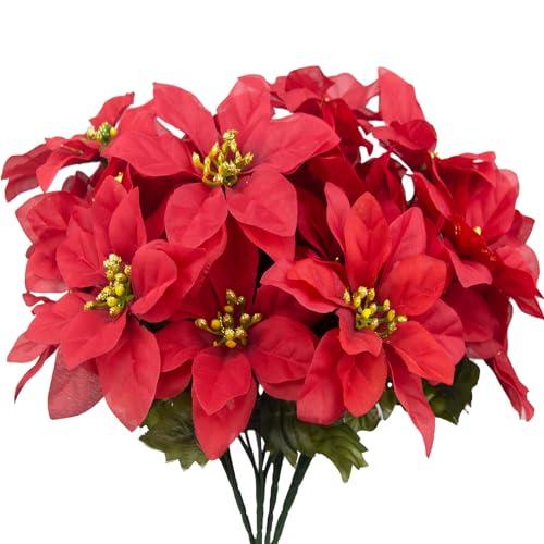 CITYES 6 Pcs Artificial Poinsettia Bushes Poinsettias Artificial Christmas Flowers Red Fake Silk Poinsettia Flowers Poinsettia Floral Bouquet for Xmas Tree Fillers Home Table Centerpiece Holiday
