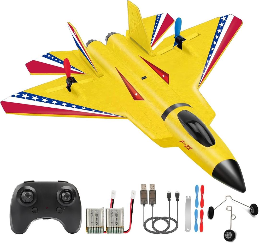 ANTSIR F22 Raptor RC Airplane, Durable Foam Remote Control Jet with Gyro & LED Lights, 2 Rechargeable Batteries, 2.4GHz RC Glider Toy Gift for Kids Boys Girls Adults