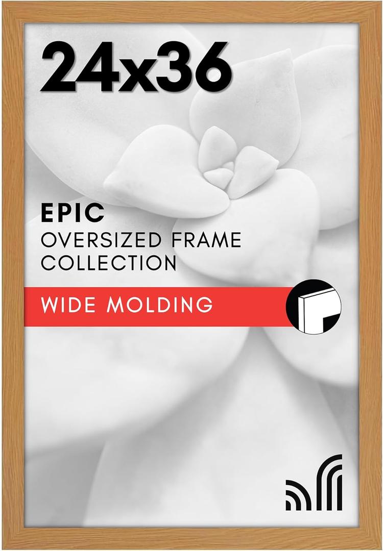 Americanflat 24x36 Poster Frame with Polished Plexiglass - Wide Picture Frames Made of Engineered Wood for Vertical or Horizontal Wall Display - Epic Collection - Dark Oak