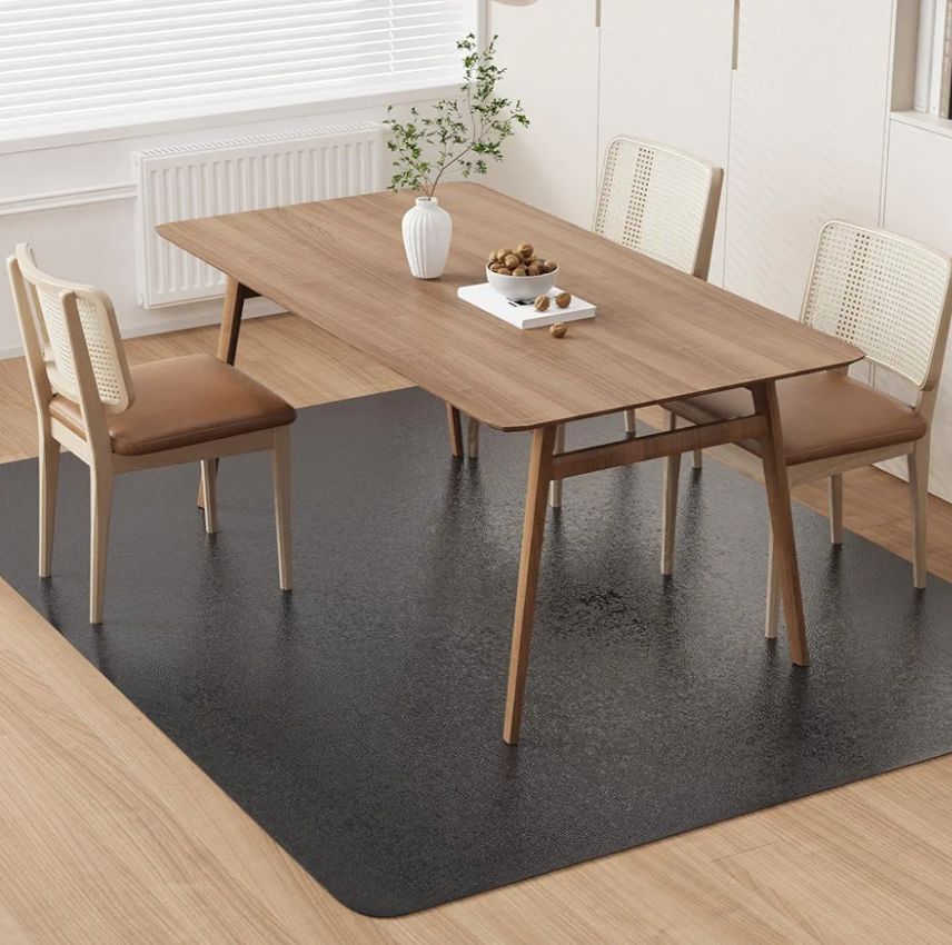 Area Floor Mat for Home, 5'×7' Large Black No Slip Waterproof Vinyl Area Rug for Dining Room, Spill Resistant Hard Floor Protector Cover for Mud Room, Easy Clean Splat Mat for Under High Chair