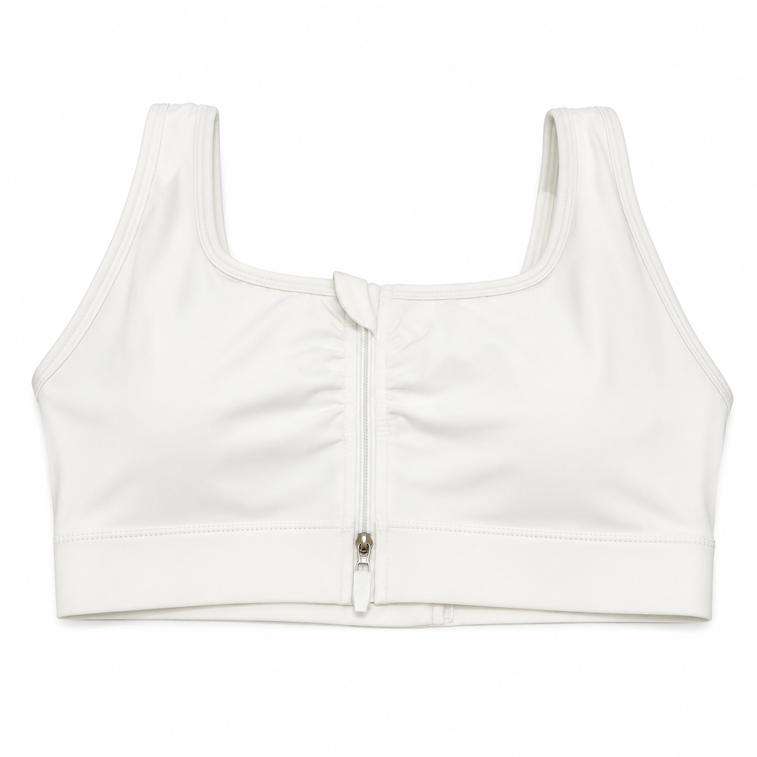 Minimalist white sports bra flat lay, Medium