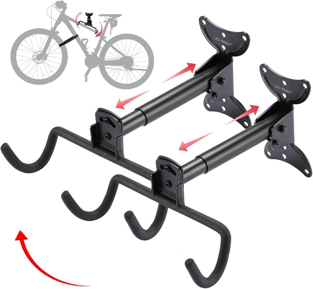 Bike Wall Mount,Heavy Duty Bike Hanger, Mounted Bike Hook for Garage Wall,Horizontal Bike Rack for MTB,Road And Hybrid Bikes Storage,Thicker Metal With Rubber Coating.(Adjustable*2 Pack)