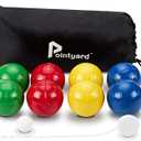 Pointyard 100mm Bocce Ball Set, Regulation Bocci Ball Set with 8 PE Bocce Balls/1 Pallino/Carrying Bag/Measuring Tape - Outdoor Family Bocce Game for Backyard/Lawn/Beach (Red,Blue,Green,Yellow)